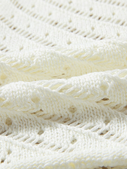 White Crochet Two-Piece Beach Dress with Drawstring Accents