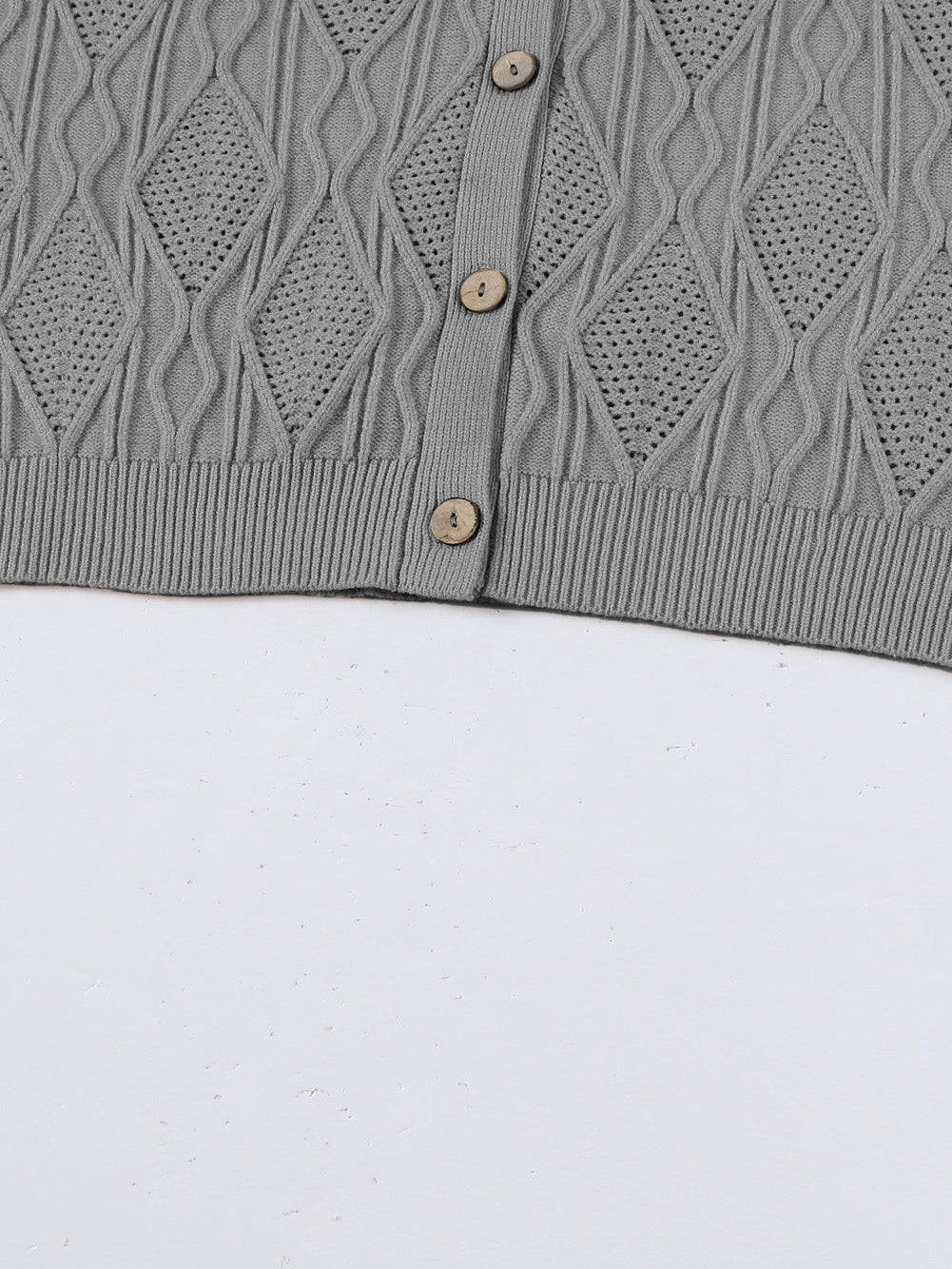 Cozy Gray Hollow Knit Plus Size Button-Up Cardigan