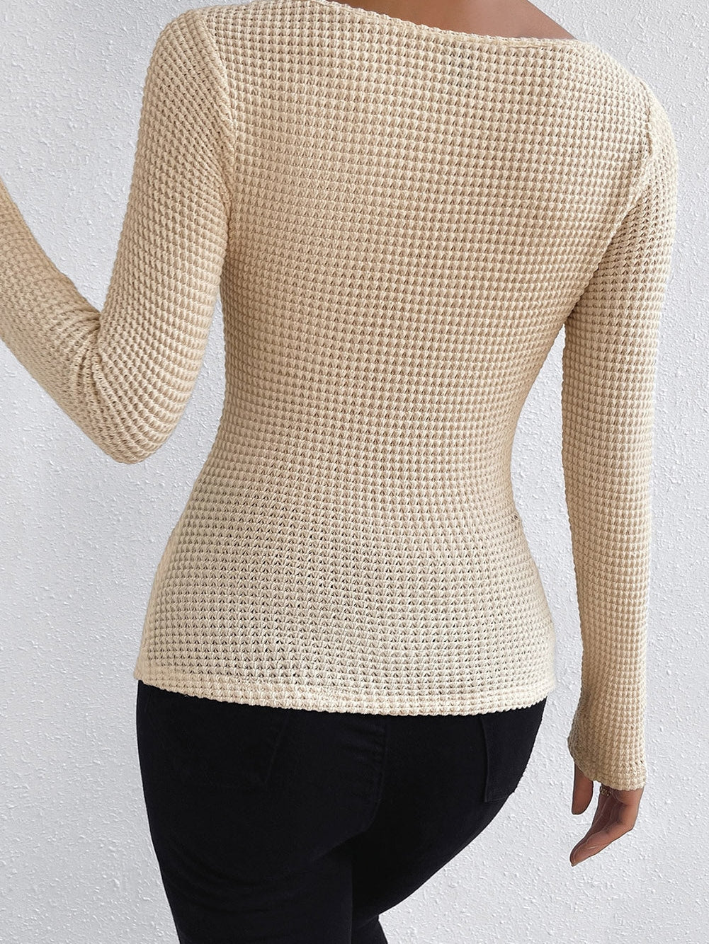 Apricot Textured Square Neck Ruched Knit Top