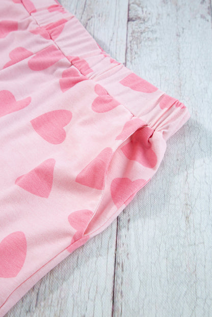 Heartfelt Pink Valentine's Day Lounge Set with Heart Print Top and Shorts