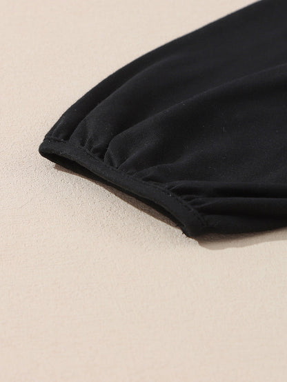 Elegant Black Floral Embroidered Blouse with Puff Sleeves