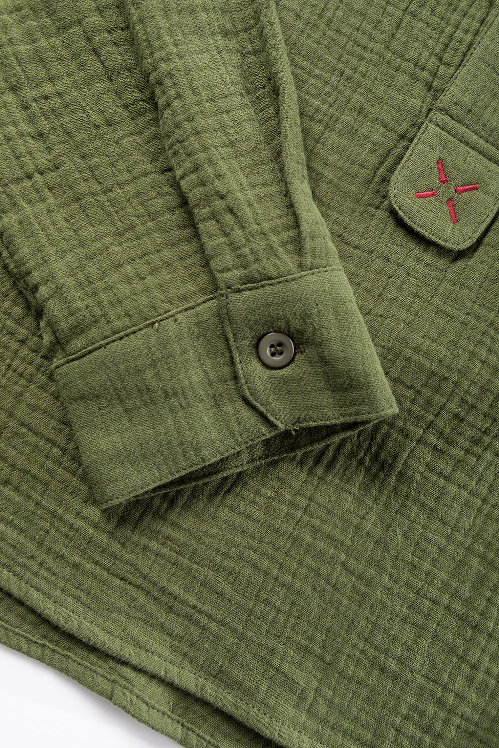 Green Crinkle Textured Button Front Jungle Shirt