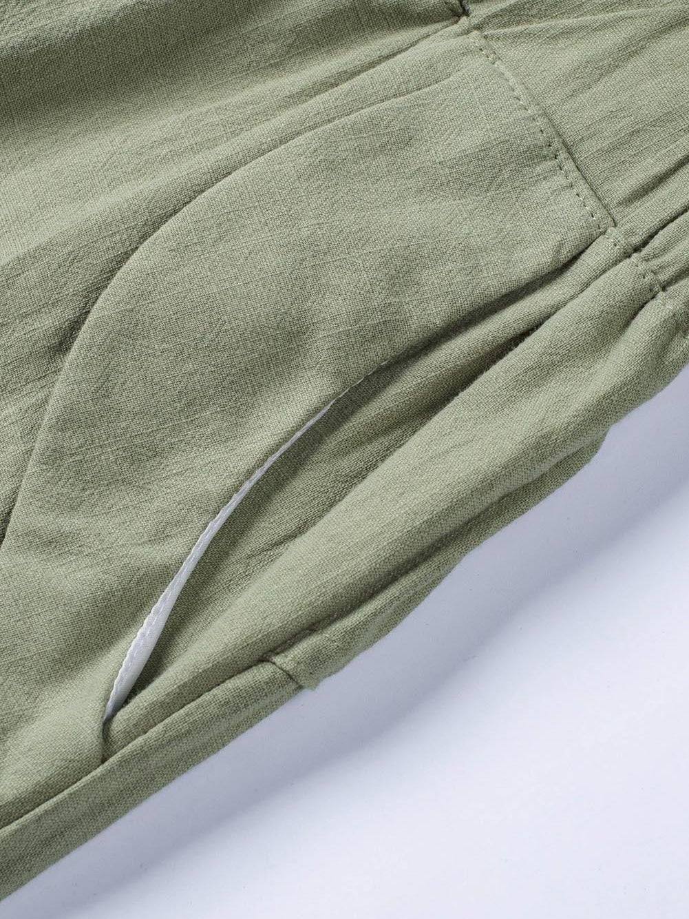 Green Linen Drawstring Shorts