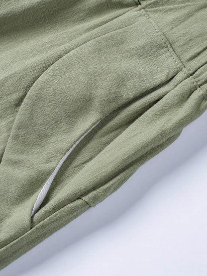 Green Linen Drawstring Shorts