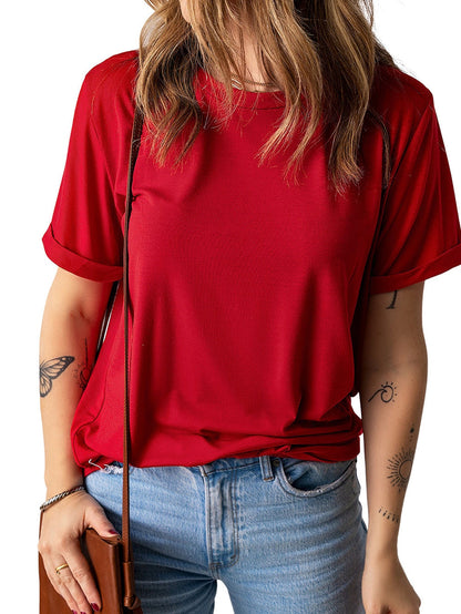 Fiery Red Casual Short Sleeve T-Shirt