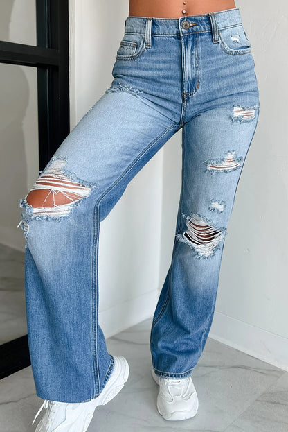 Myosotis Mid Rise Distressed Sneak Peek Straight Leg Jeans
