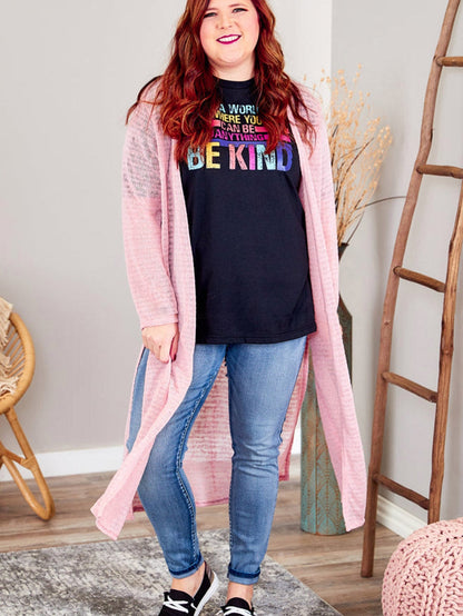 Pink Sheer Knit Long Side Slit Plus Size Cardigan with Southern Belle Style