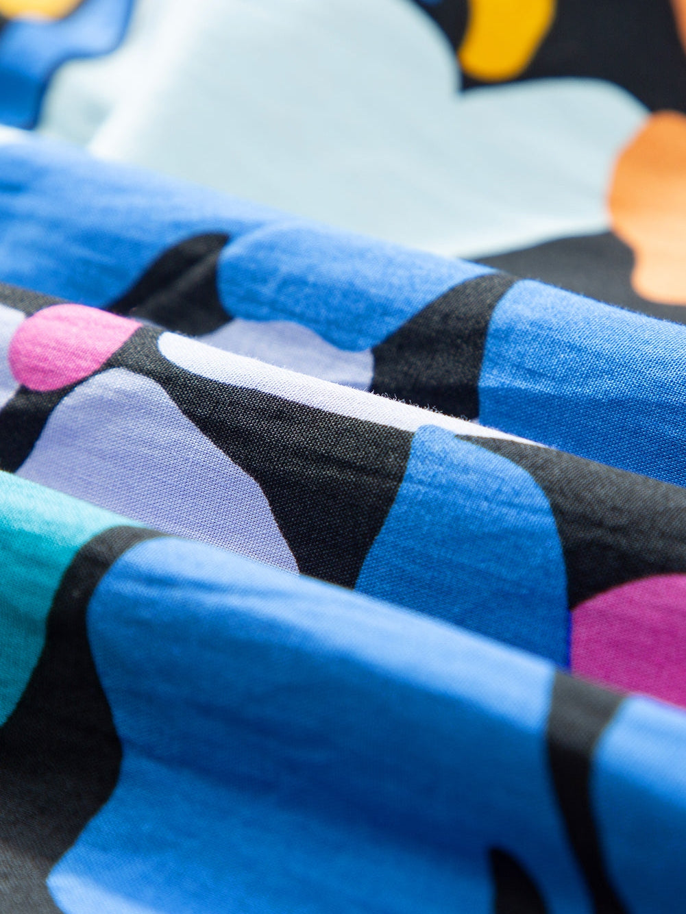 Blue Floral Split Neck Plus Size Collared Mini Dress