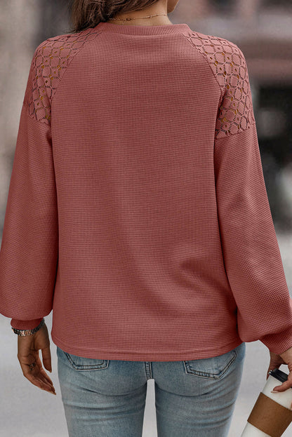 Rose Pink Lace Long Sleeve Textured Pullover