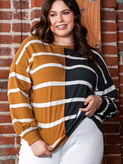 Plus Size Colorblock Striped Patchwork Loose Top
