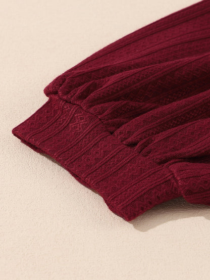 Crimson Dahlia Plus Size Jacquard Knit Bubble Sleeve Top