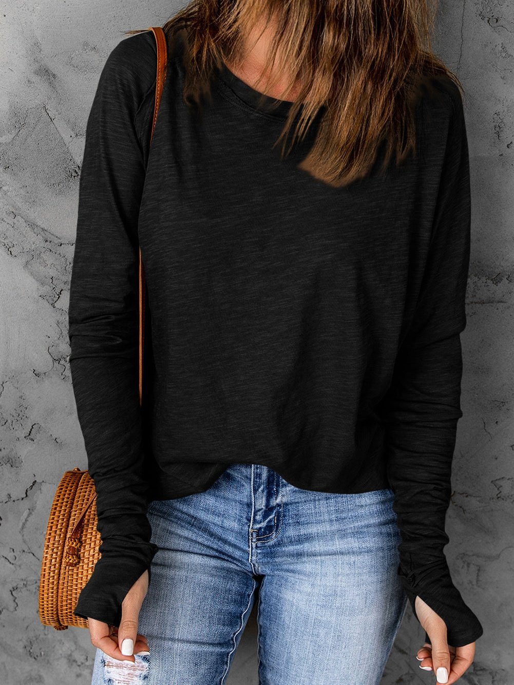 Essential Black Long Sleeve Crew Neck Top