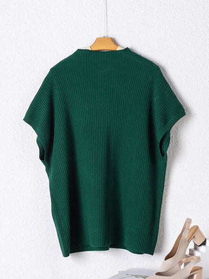 Jungle Green Plus Size Mock Neck Chest Pocket Short Sleeve Sweater