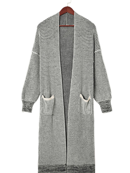 Gray Knit Textured Longline Cardigan with Pockets