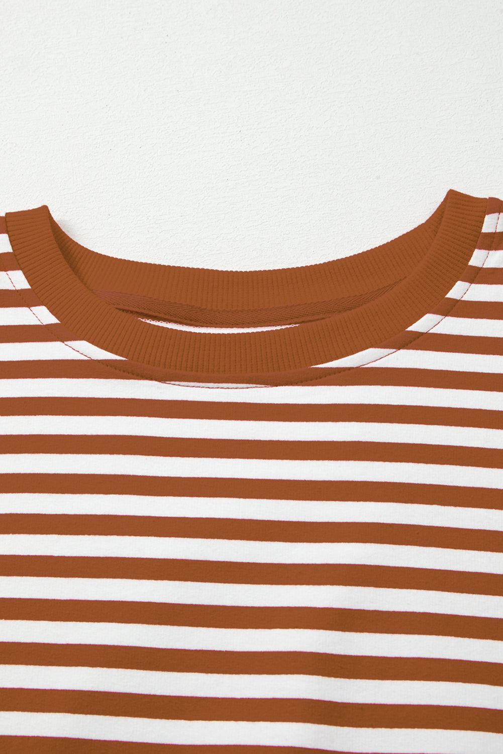 Brown Stripe Exposed Seam Drop Shoulder Casual Pullover Top