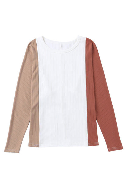 Apricot Striped Ribbed Dolman Knit Top