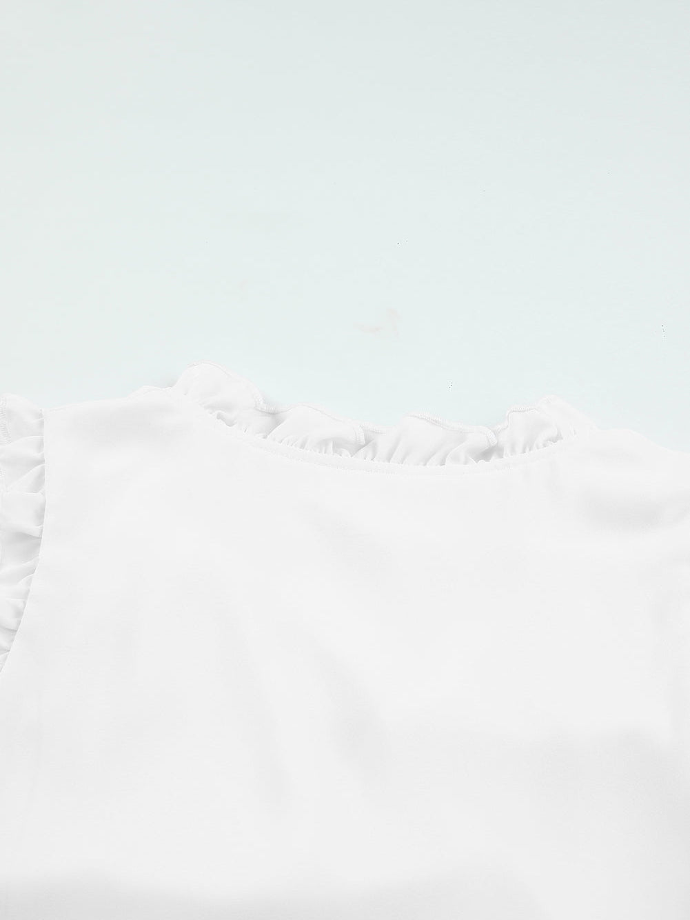 Frill Trim V Neck Tank Top in White Cotton Blend