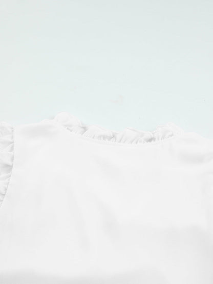 Frill Trim V Neck Tank Top in White Cotton Blend