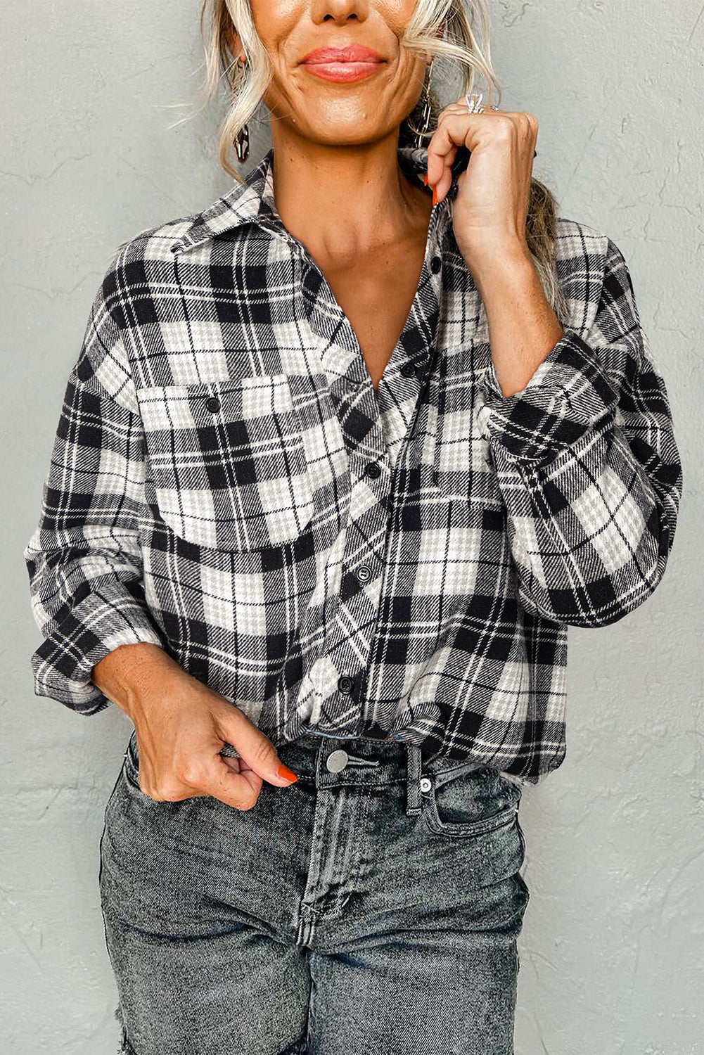 black plaid shirt