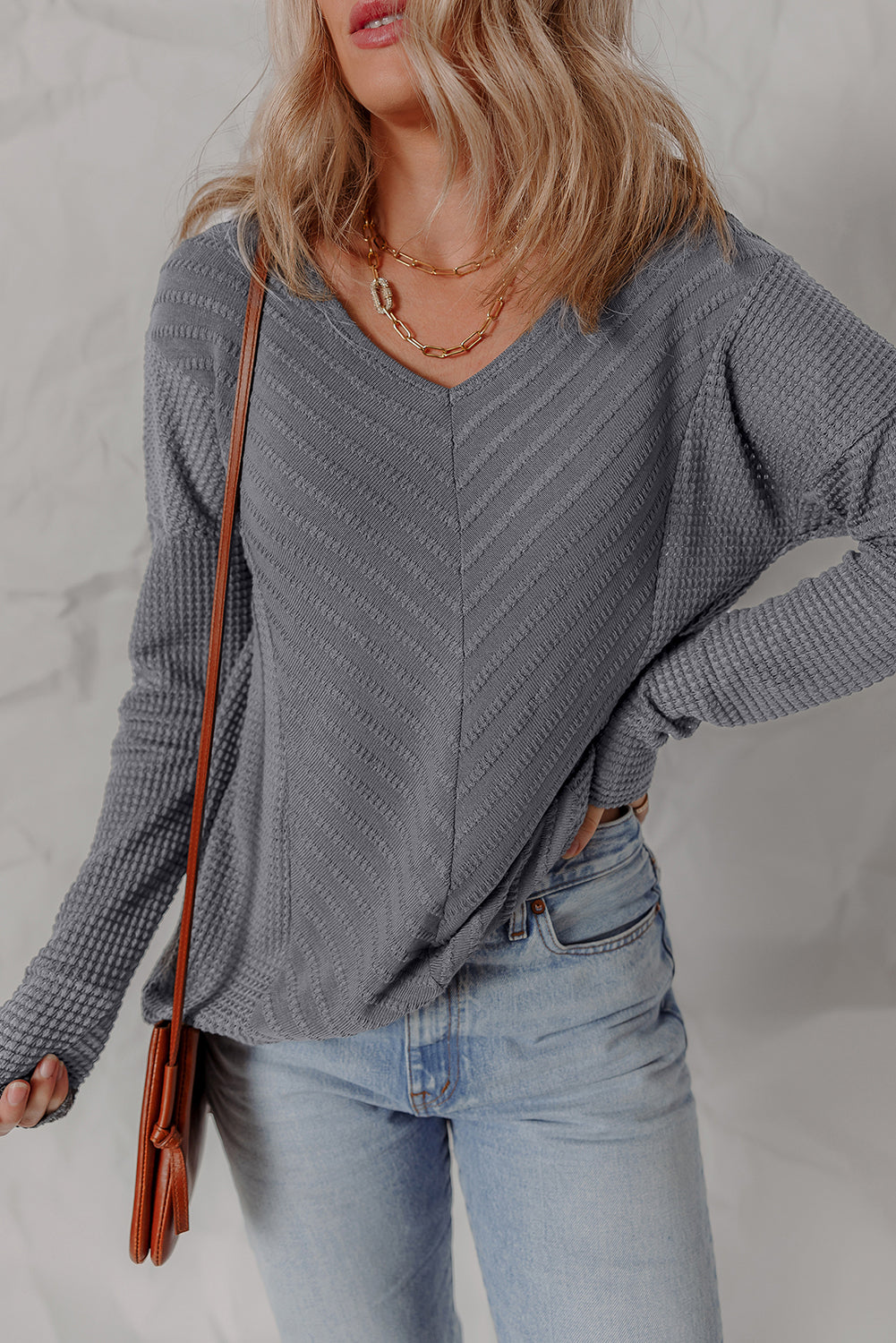textured knit long sleeve top