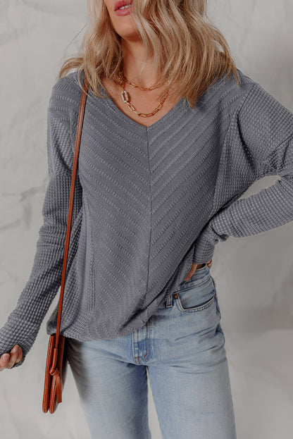 textured knit long sleeve top