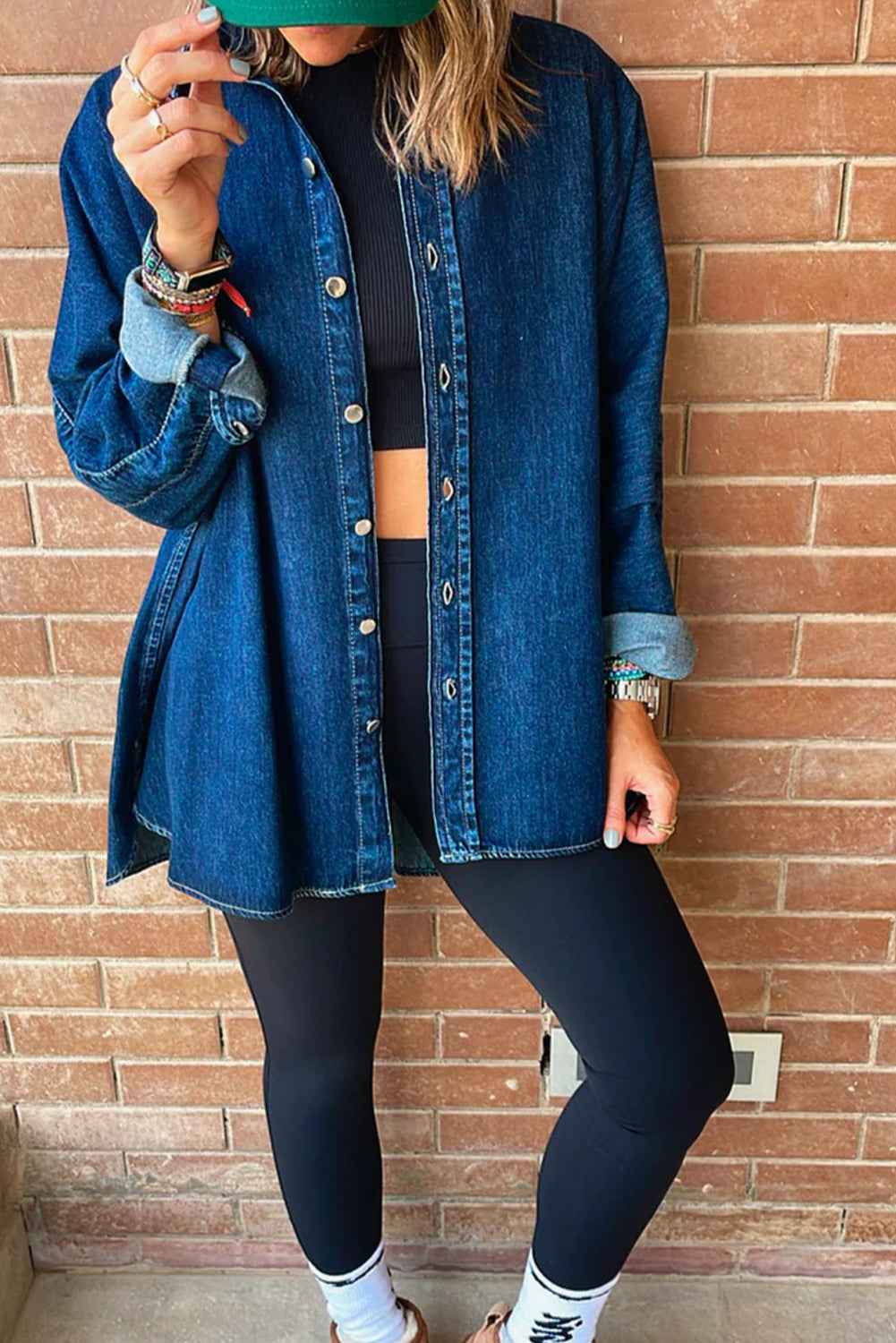 Sky Blue Contrast Panel Patchwork Button Down Boyfriend Style Denim Jacket
