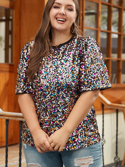 Vibrant Sequin Embellished Plus Size Party Top