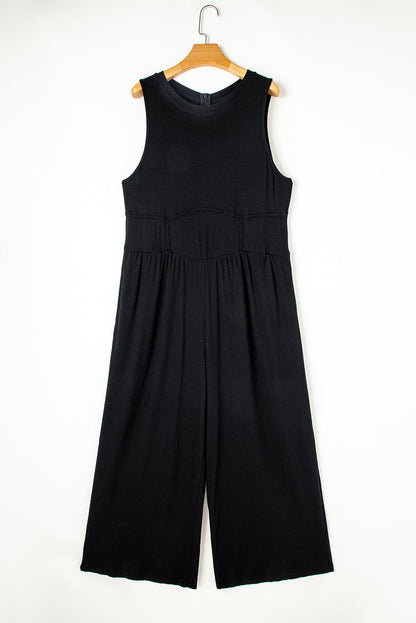 Chic Black Wide Leg Jumpsuit with Cinched Waist