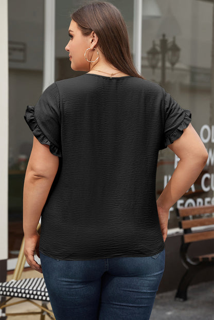 Chic Black Ruffle Sleeve Plus Size Blouse