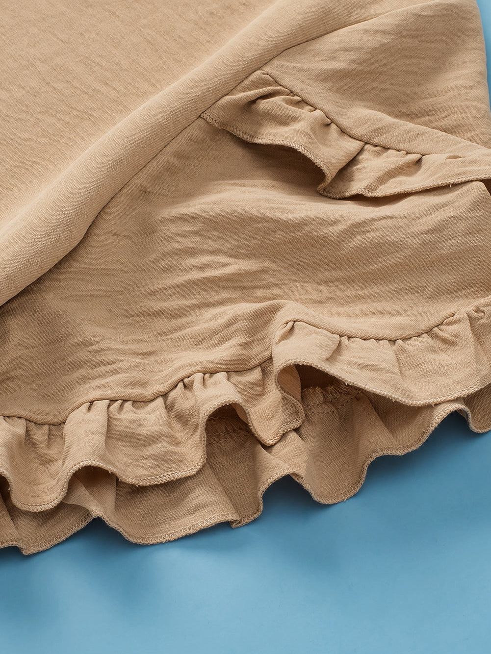 Light Beige Ruffle Sleeve Plus Size Top for a Chic Look