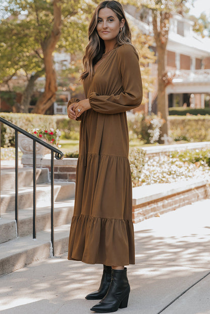 solid long sleeve maxi dress