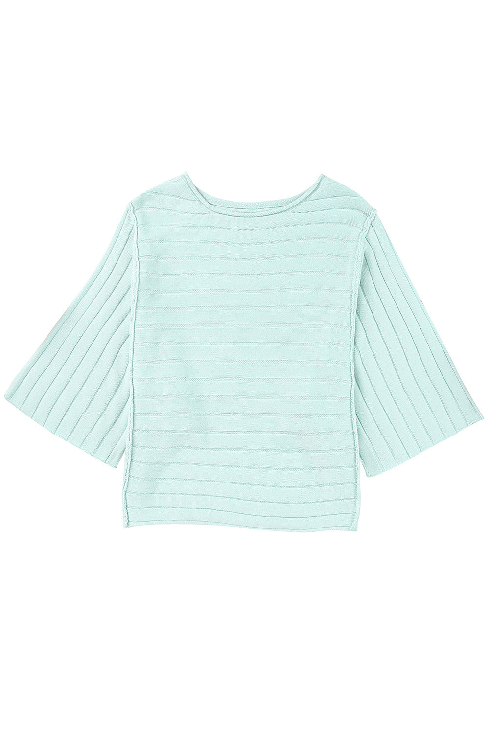 Green Exposed Seam Dolman Sleeve Ribbed Knit Top