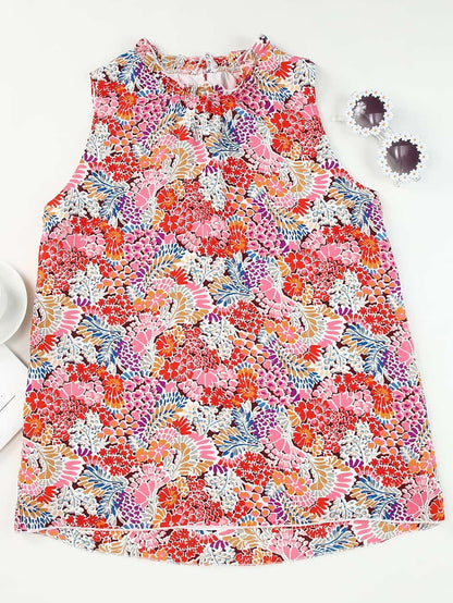 Floral Pink Sleeveless Ruffle Tank Top