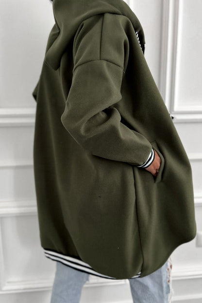 Four Leaf Clover Contrast Cuffed Drawstring Hooded Zip Up Sweatshirt