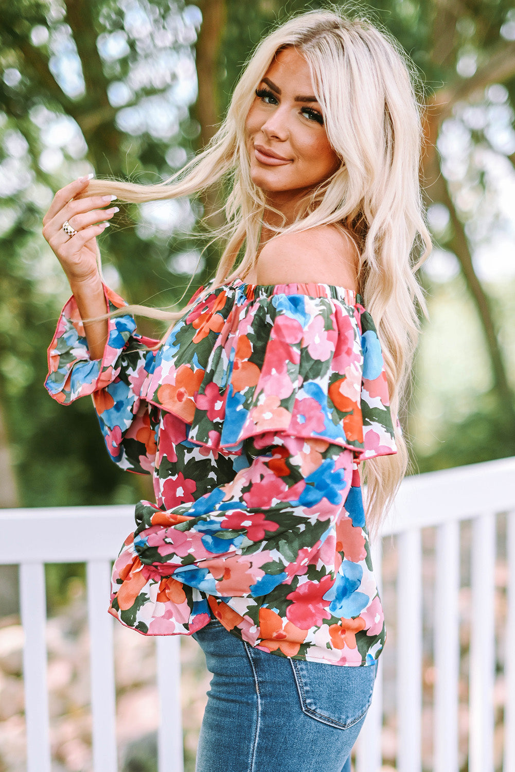 Floral Off Shoulder Ruffle Sleeve Blouse