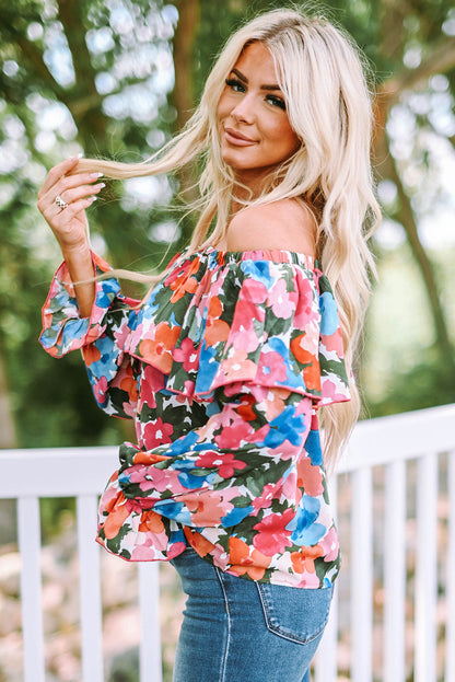Floral Off Shoulder Ruffle Sleeve Blouse