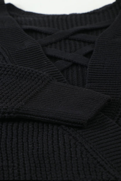 Black Cross Back Hollow-out Sweater