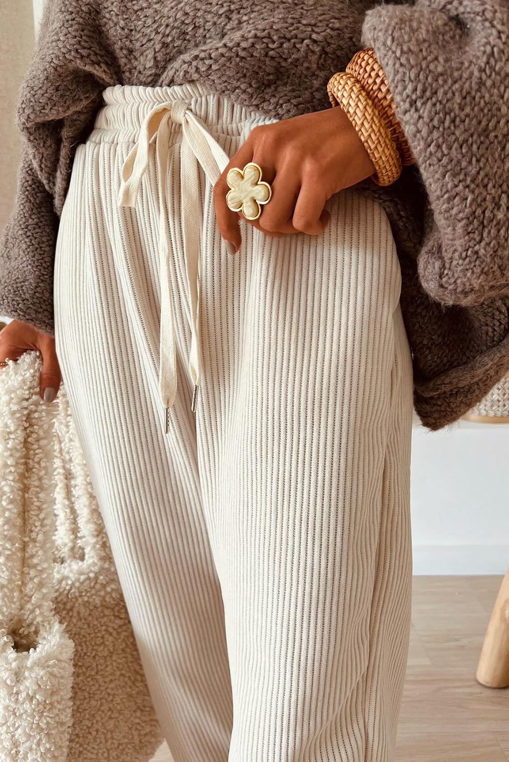 Jet Stream Drawstring Elastic Waist Casual Corduroy Pants