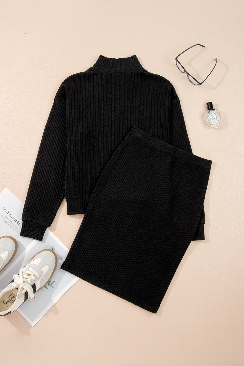 black 2pcs skirt set