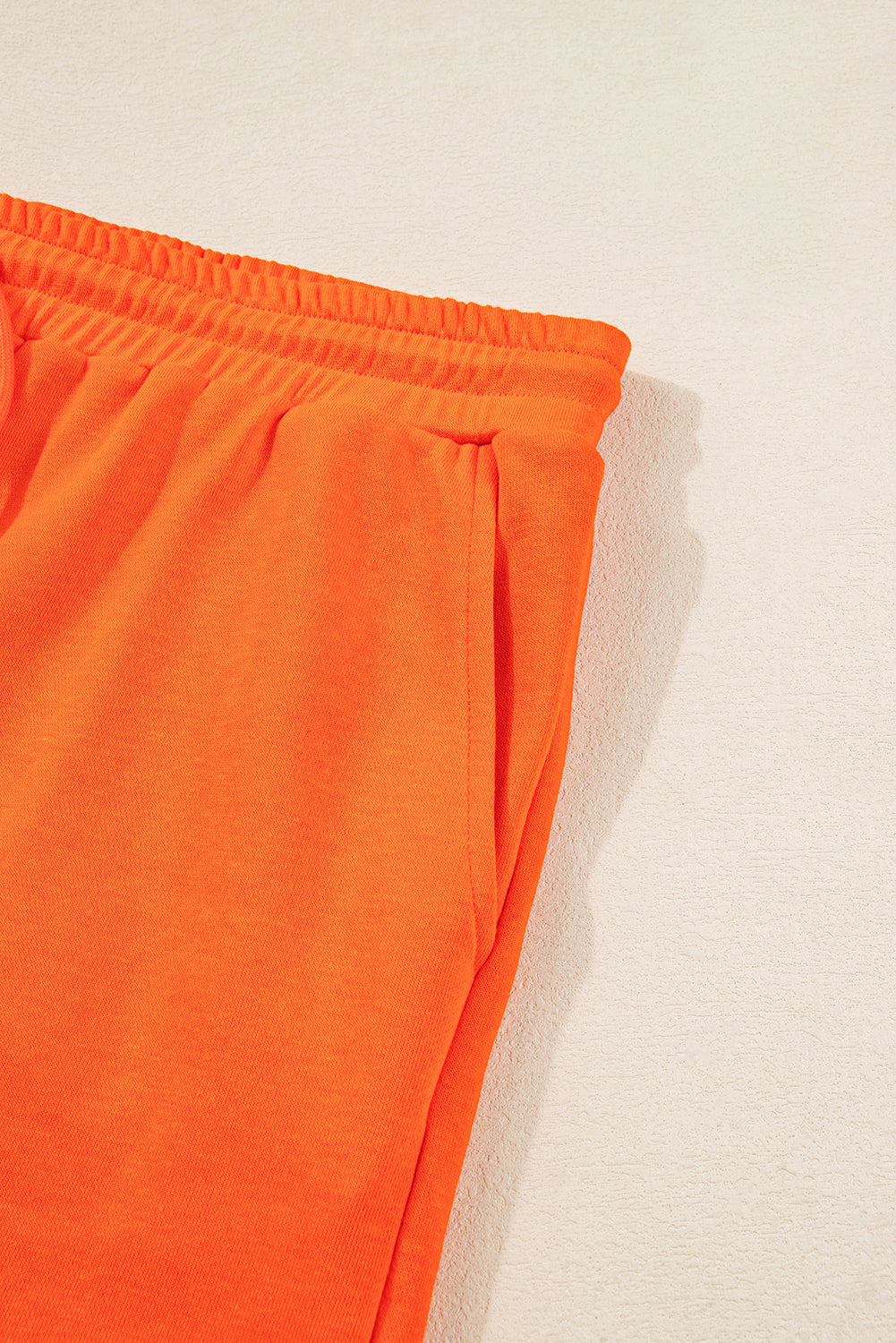 Orange Plus Size Varsity Striped Drop Shoulder Pullover Drawstring Elastic Waistband Short Set