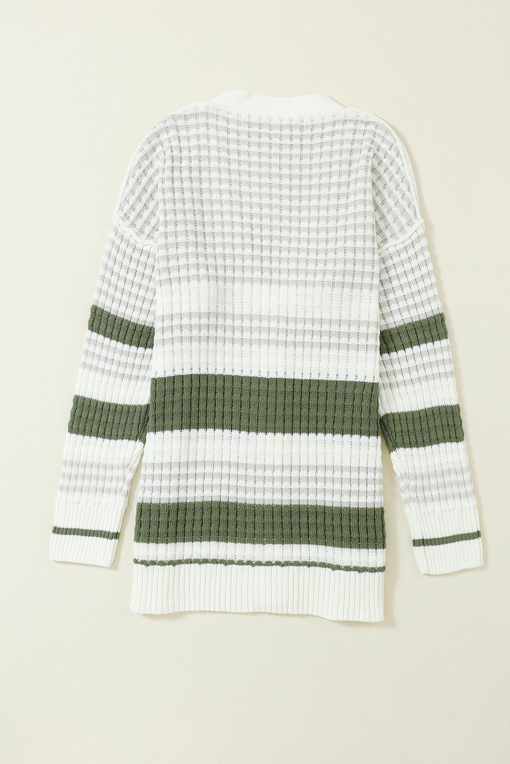 Green Striped Knit Button-Up Cardigan