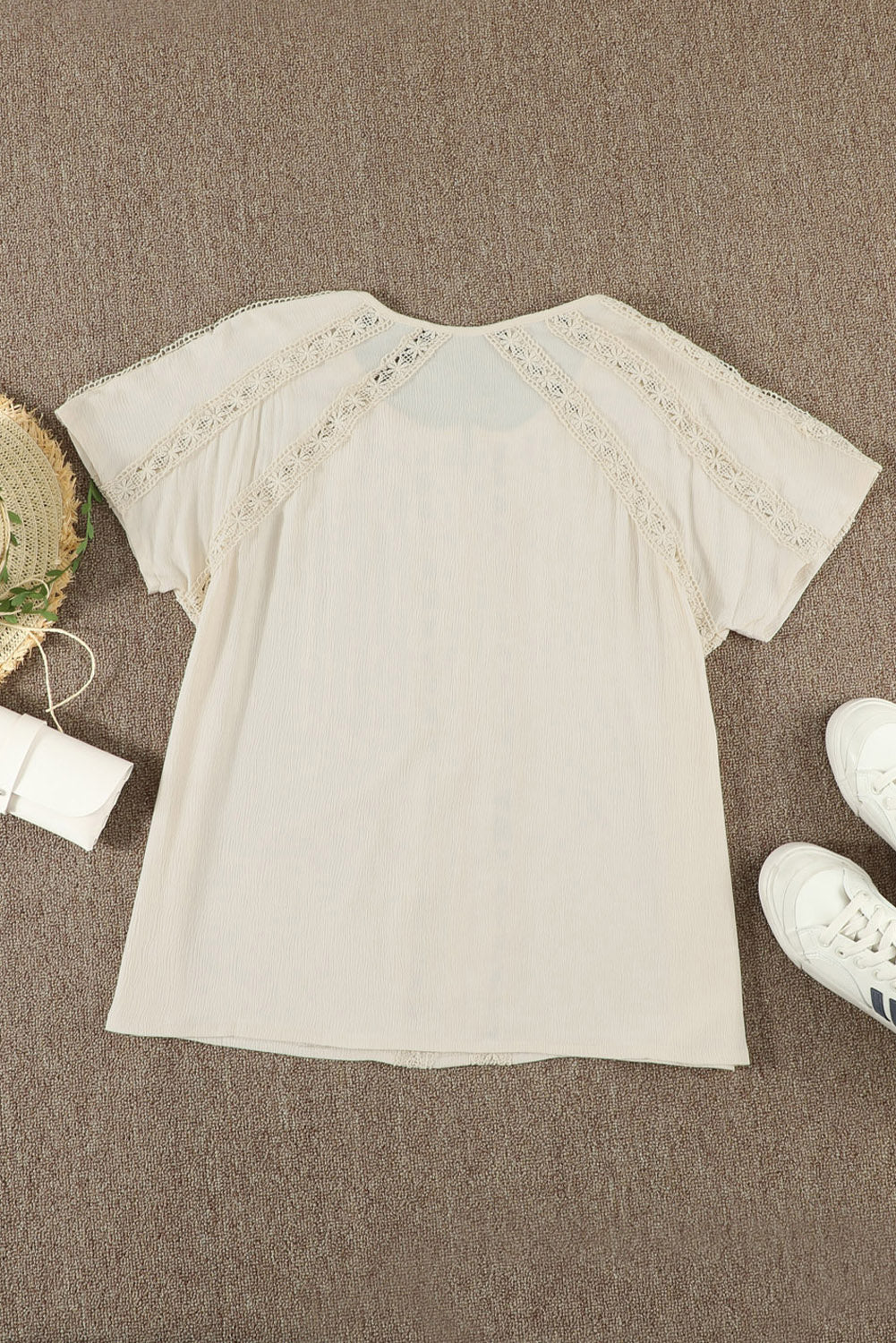 Apricot Crochet Eyelet Short Sleeve Top with Lace Detail