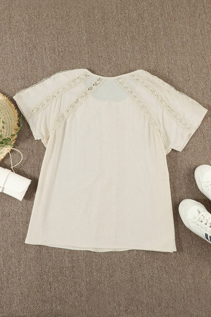 Apricot Crochet Eyelet Short Sleeve Top with Lace Detail
