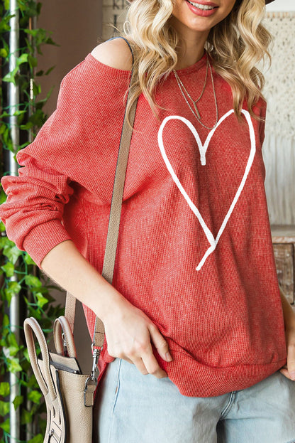Heartfelt Red Waffle Knit High Low Long Sleeve Top