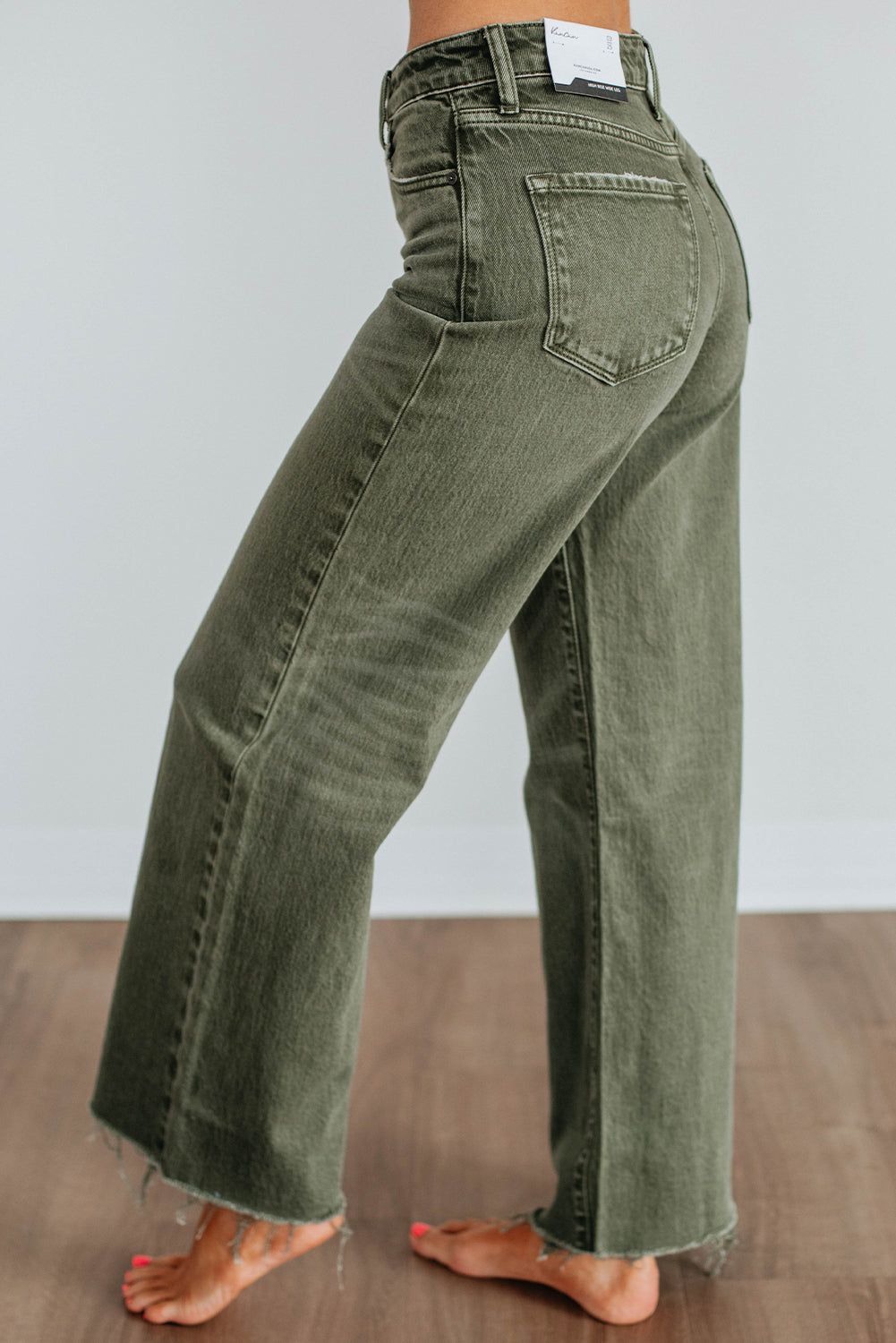 Four Leaf Clover Slight Distressed Raw Edge Wide Leg Jeans