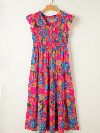 Crimson Blossom Tiered Sleeveless Plus Size Maxi Dress