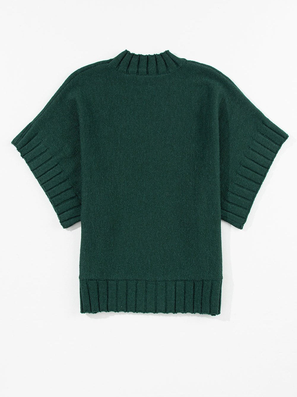 Elegant Blackish Green Batwing Knit Sweater with Mock Neck