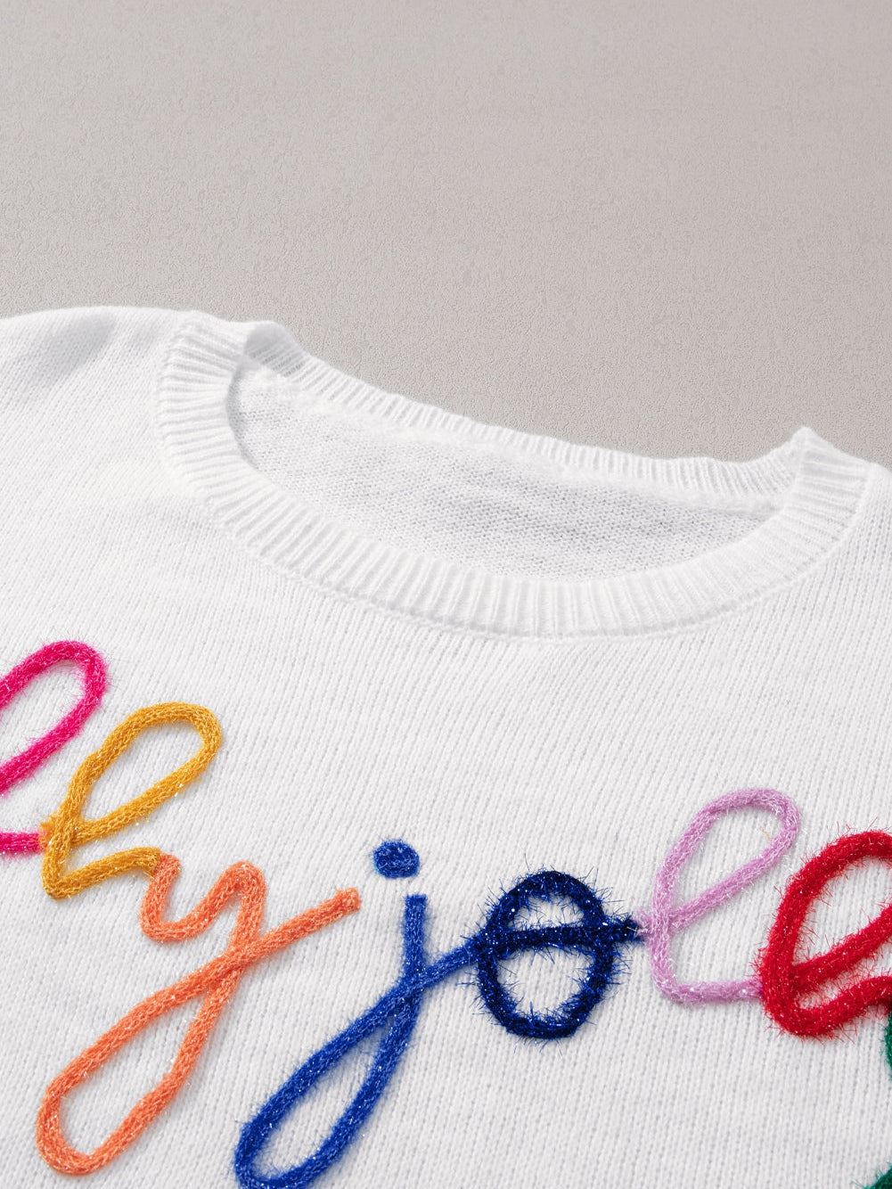 Holly Jolly White Round Neck Casual Sweater