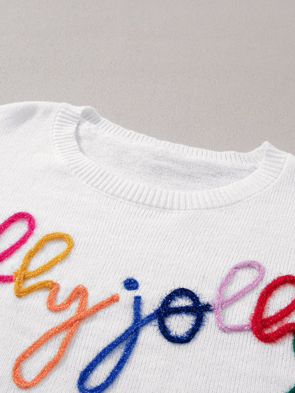 Holly Jolly White Round Neck Casual Sweater