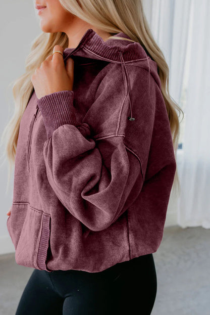 Wild Ginger Half Zip Kangaroo Pocket Mineral Wash Baggy Hoodie